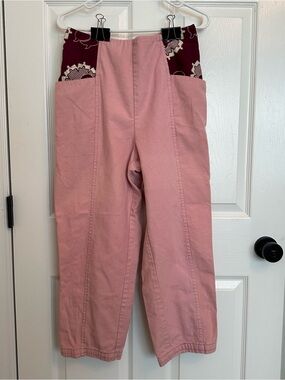 Pink and Burgandy Handmade Vintage Jumper Style Pants with Elastic Waste
